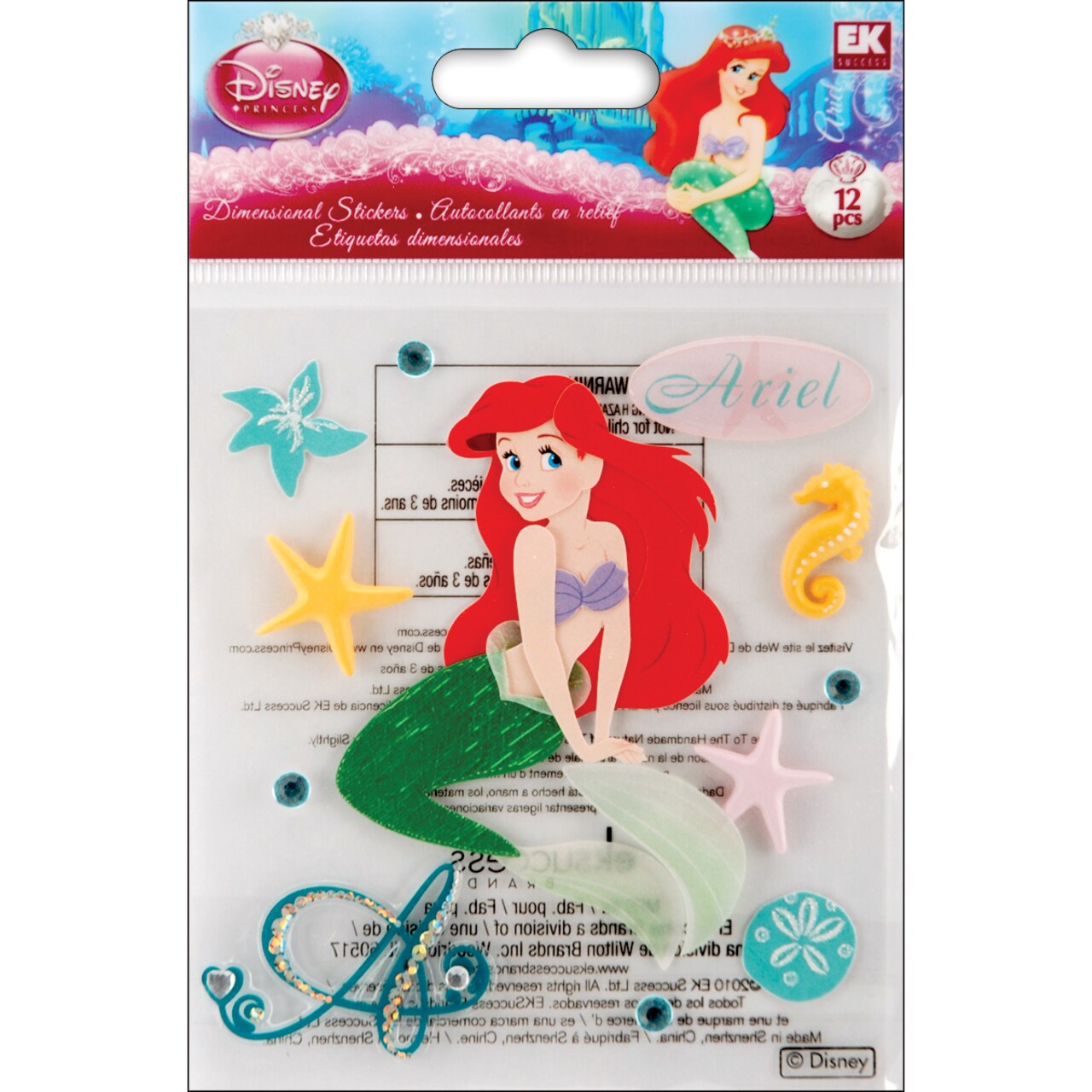 EK Success Disney Princess Dimensional Stickers - Ariel, 12pcs